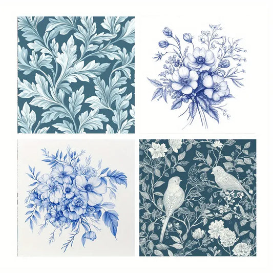 4pcs Birds Art Prints, Chinese Style Wall Art Canvas Framed