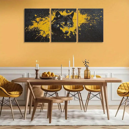 3pcs Wolf black and yellow Abstract Classic Design Metal Print Ready to Hang Art