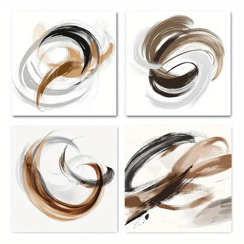 4pcs  Swirls in Black, White, Gray & Beige  L   Wall Art Canvas Framed