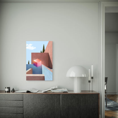 Fantasy Landscape With Gradient Cube 60x90cm Metal Print Ready to Hang