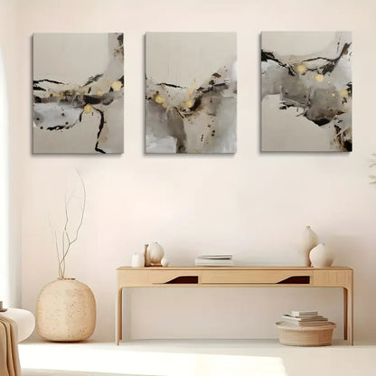 3pcs Abstract Black Grey Gold Classic Design Metal Print Ready to Hang Art