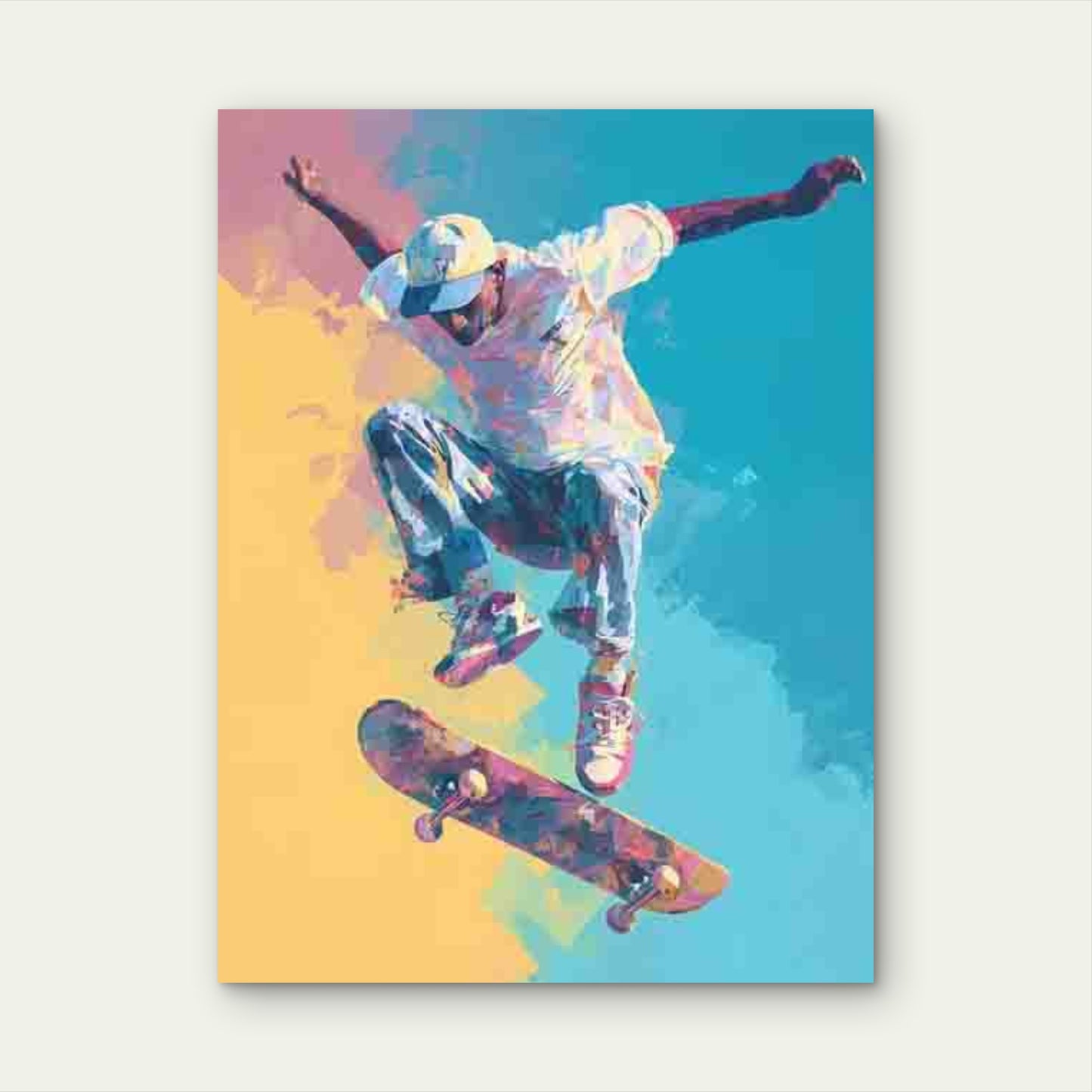 Abstract Action Shot of Skateboarder in Mid-Air Metal Print Ready to Hang