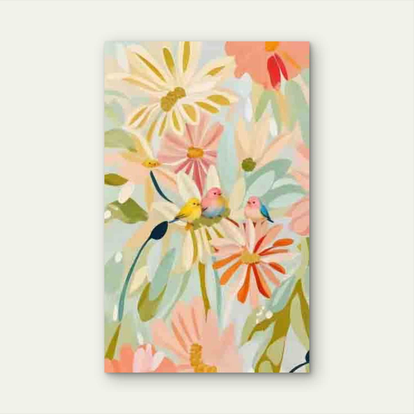 Elegant Colors Floral Birds 60x90cm Metal Print Ready to Hang
