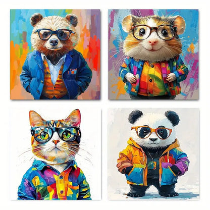 4pcs Panda cat dog bear hamster  Wall Art Canvas Framed