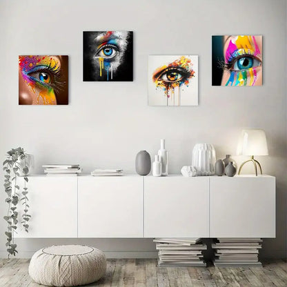 4pcs Colorful Eyelash Canvas Print Set Wall Art Canvas Framed