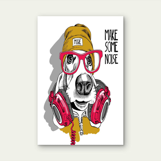 Hip Hop Basset In Pink Headphones 60x90cm Metal Print Ready to Hang