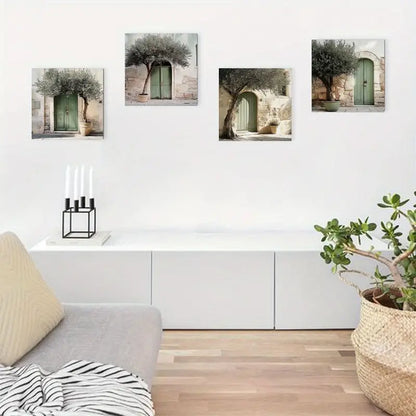 4pcs Architecture & Olive Tree Wall Art Canvas Framed