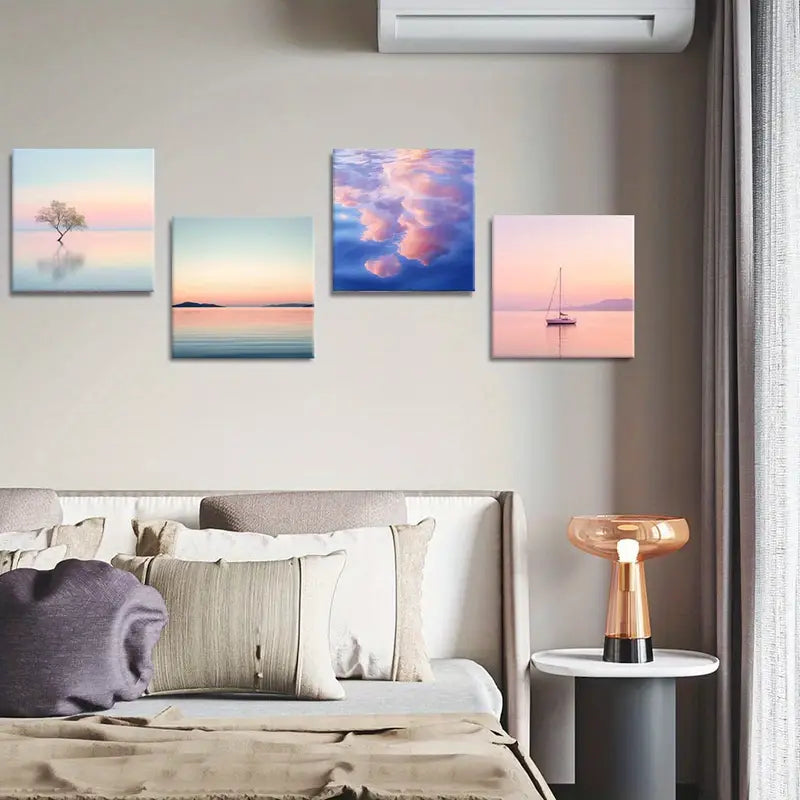 4pcs Tranquility Posters, Lake Canvas  Wall Art Canvas Framed