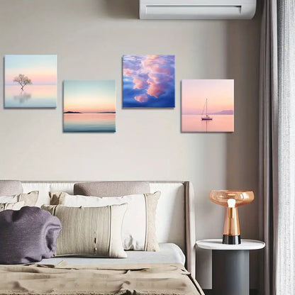 4pcs Tranquility Posters, Lake Canvas  Wall Art Canvas Framed
