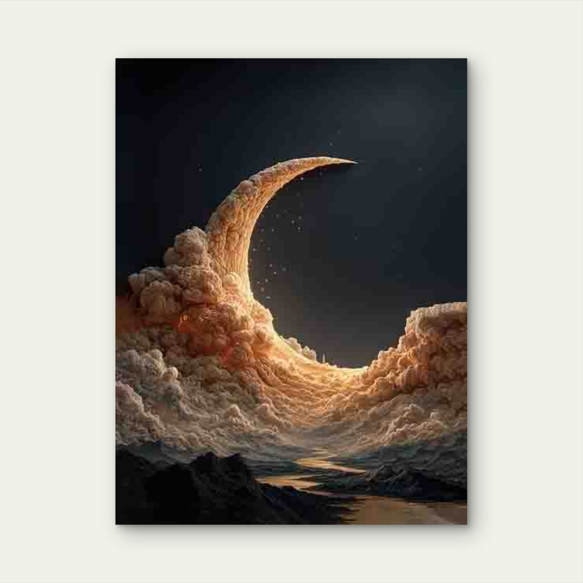 Golden Crescent Moon Metal Print Ready to Hang