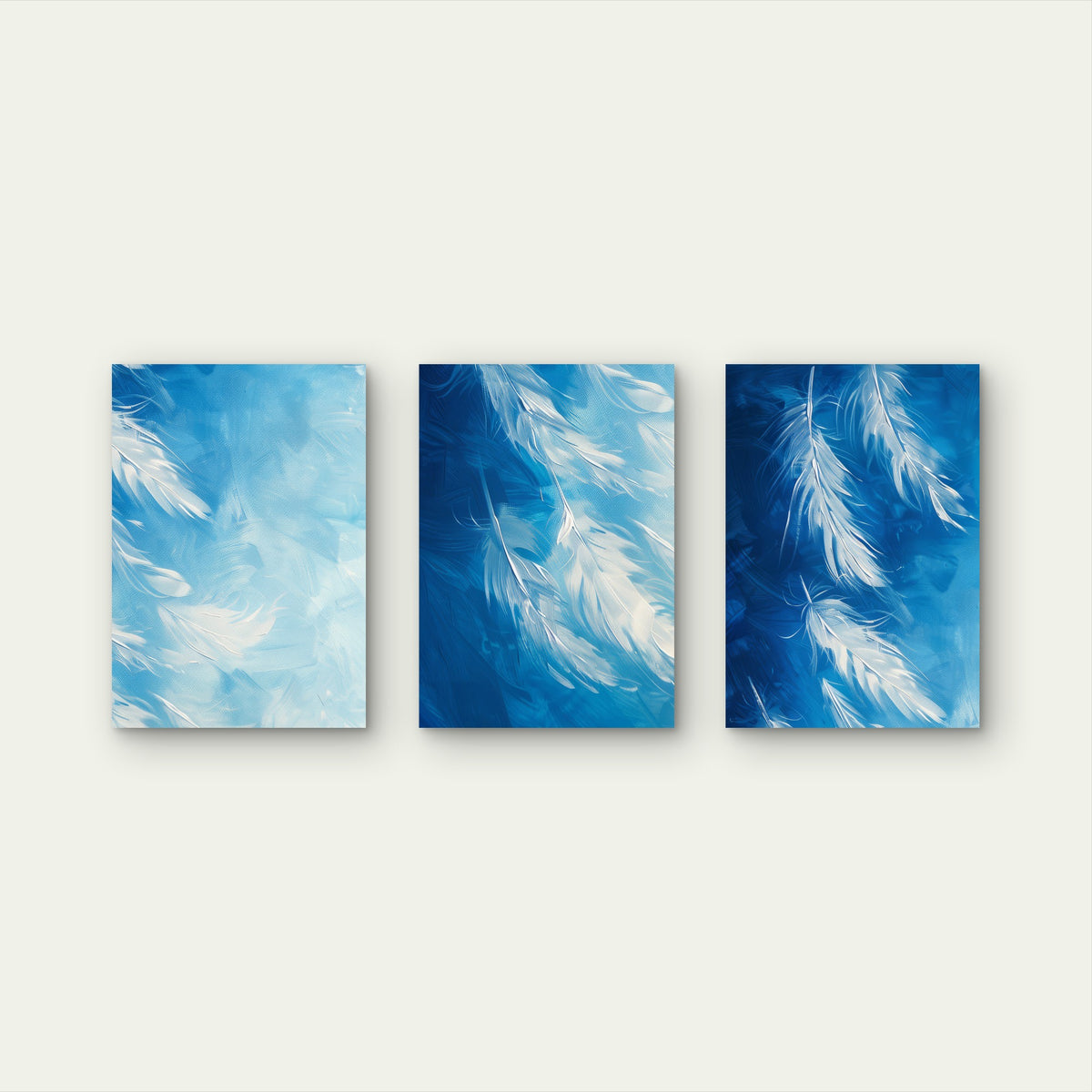3pcs Abstract Blue Feather Drawing Style Wall Art Set Canvas Framed 50x70cm - High Quality Print 100% Australian Made Wall Canvas Ready to Hang