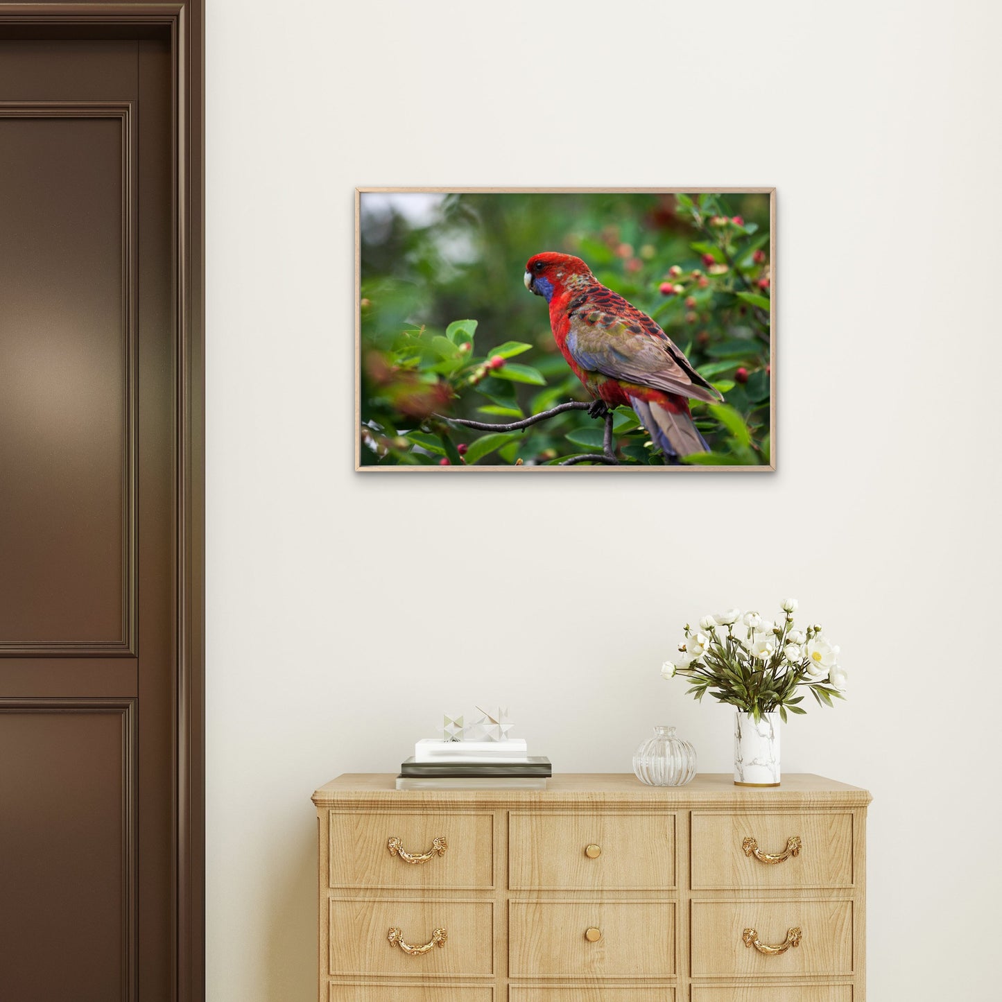 Crimson Rosella on Branch Wall Art Decor 100% Australian Made