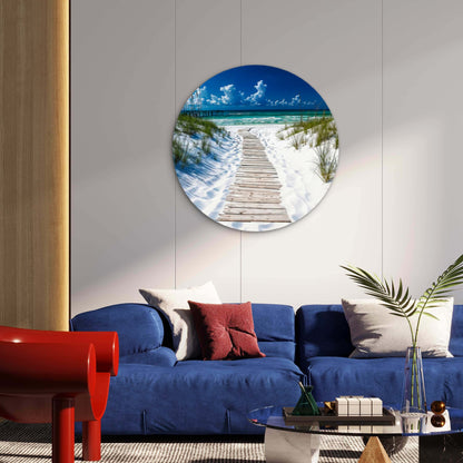 Sandy Wooden Pier Beach Path Coastline Acrylic Glass Rounded Print Tempered Glass Wall Art 100% Made in Australia Ready to Hang