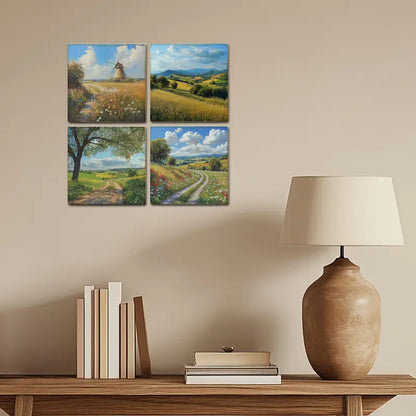 4pcs Village Sence Wall Art Canvas Framed