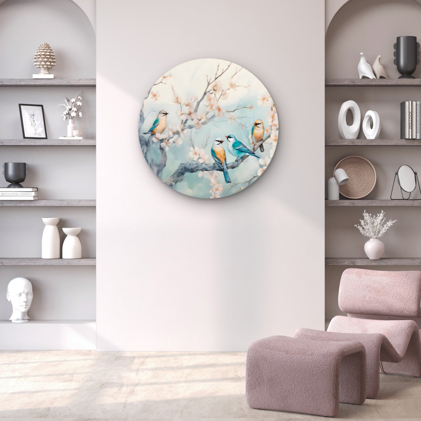 Pastel Clored Birds Perched on Branches Acrylic Glass Rounded Print Tempered Glass Wall Art 100% Made in Australia Ready to Hang