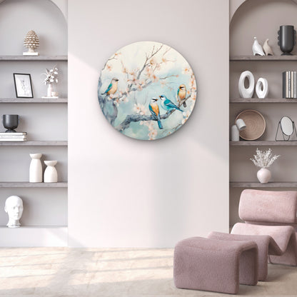 Pastel Clored Birds Perched on Branches Acrylic Glass Rounded Print Tempered Glass Wall Art 100% Made in Australia Ready to Hang