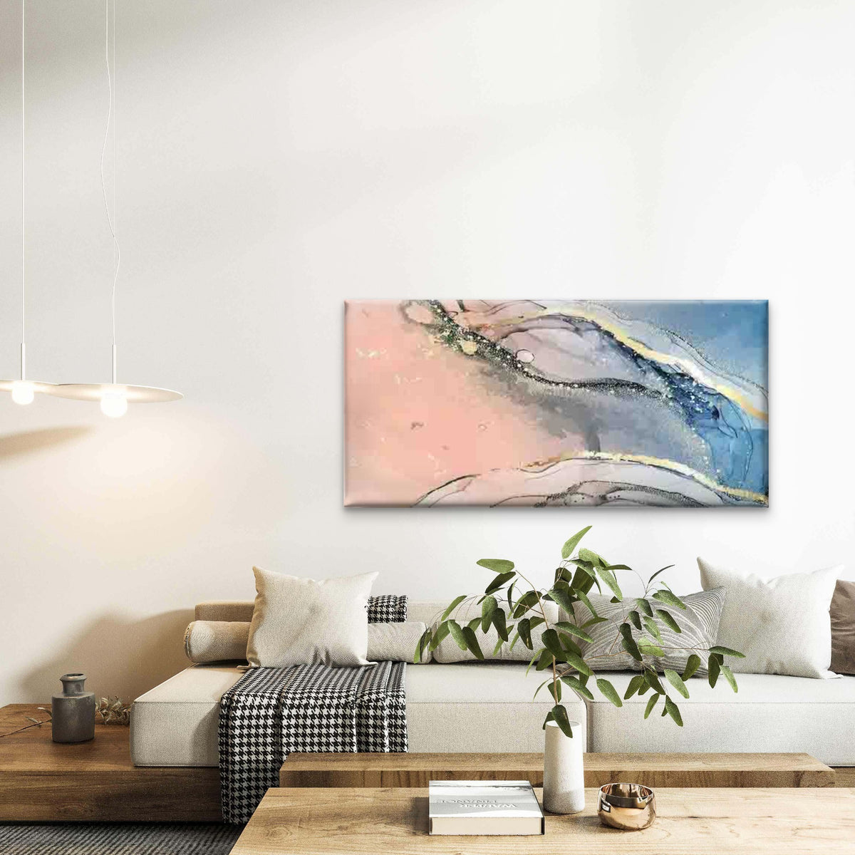 Abstract Blue And Pink Fluid Wall Art Canvas Office Home Room Framed 120x60cm