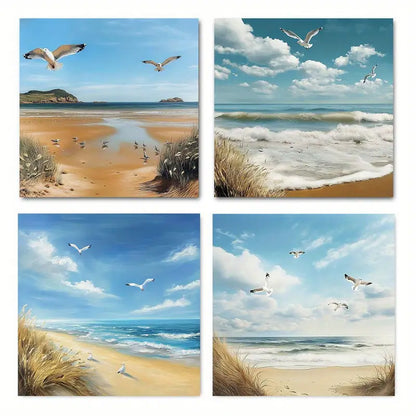 4pcs Modern Abstract Beach Canvas Wall Art Canvas Framed