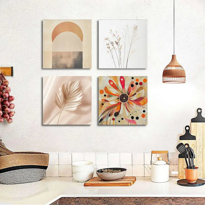 4pcs Geometric Shapes & FloralWall Art Canvas Framed