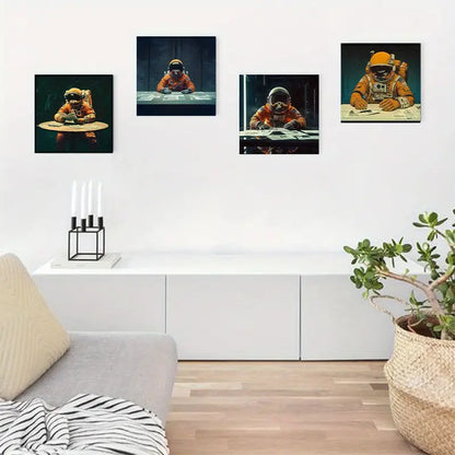 4pcs Astronaut & Dolla Poster Wall Art Canvas Framed