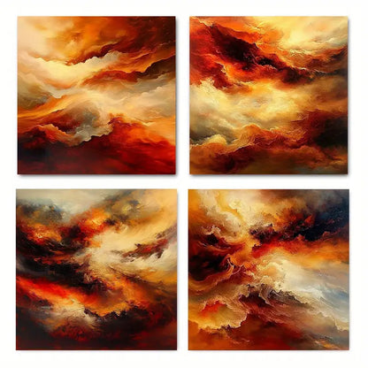 4pcs Orange & Red Cloud  FT   Wall Art Canvas Framed