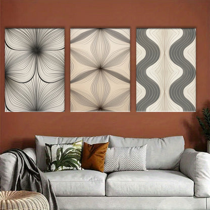 3pcs Minimalist Symmetrical Design Aesthetic, Elegant Metal Print Ready to Hang Art