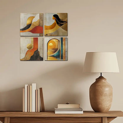 4pcsHome Decor Signboard Plaque Girl,Moon  Wall Art Canvas Framed