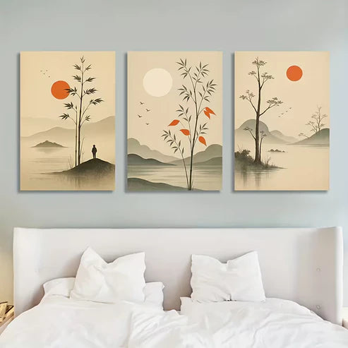3pcs Nature Elements Aesthetic Art Wall Art Set Canvas Framed 50x70cm - High Quality Print 100% Australian Made Wall Canvas Ready to Hang