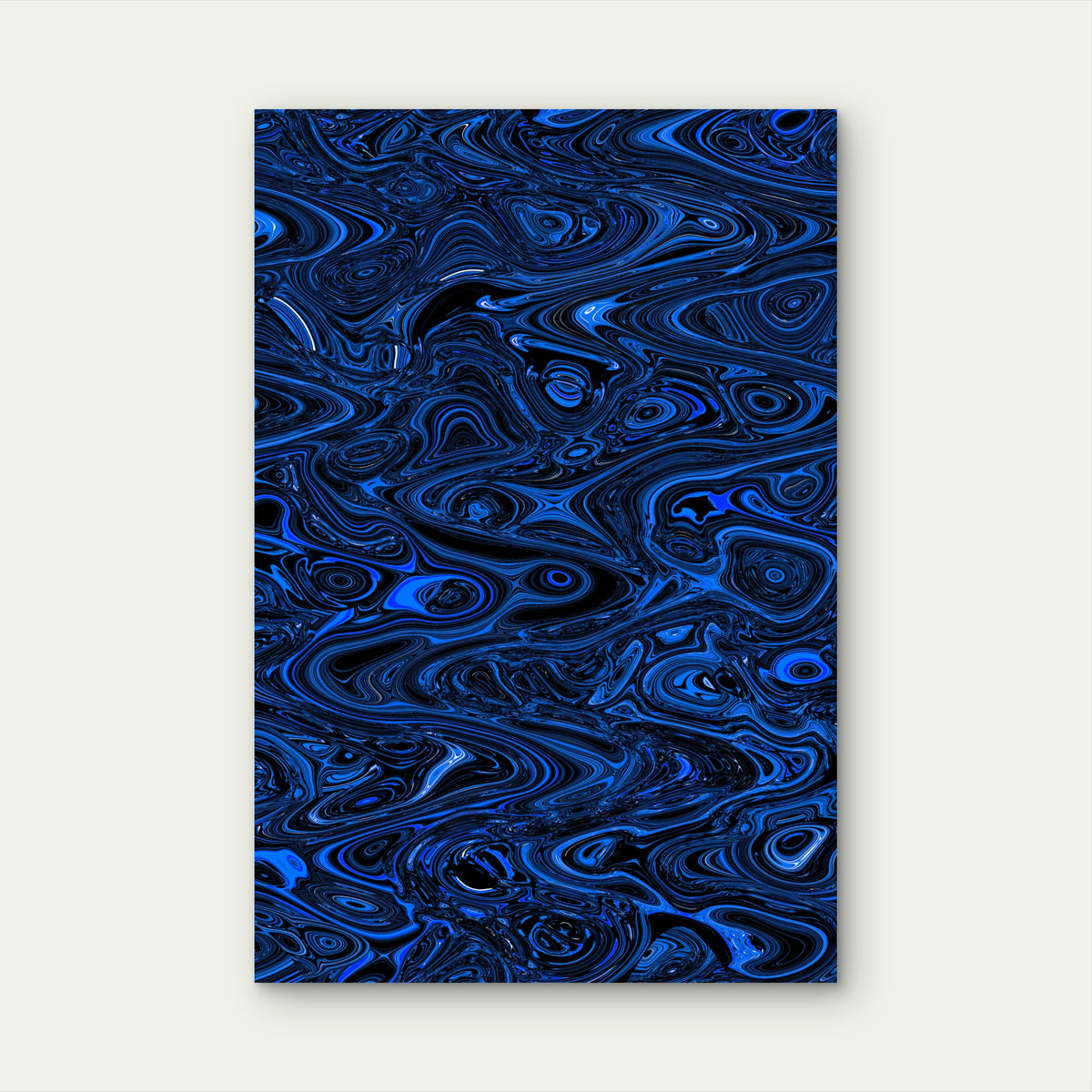 Abstract Digital Art with Blue and Black Swirls 40x60cm Metal Print Ready to Hang