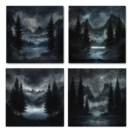 4pcs Lake Starry Sky Landscape Dream LD  Wall Art Canvas Framed
