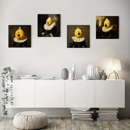 4pcs Whimsical Lemon Characters In Renaissance Wall Art Canvas Framed
