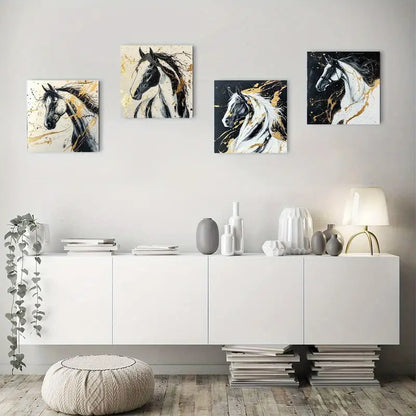 4pcs Elegant Graffiti-Style Horse Sign Wall Art Canvas Framed