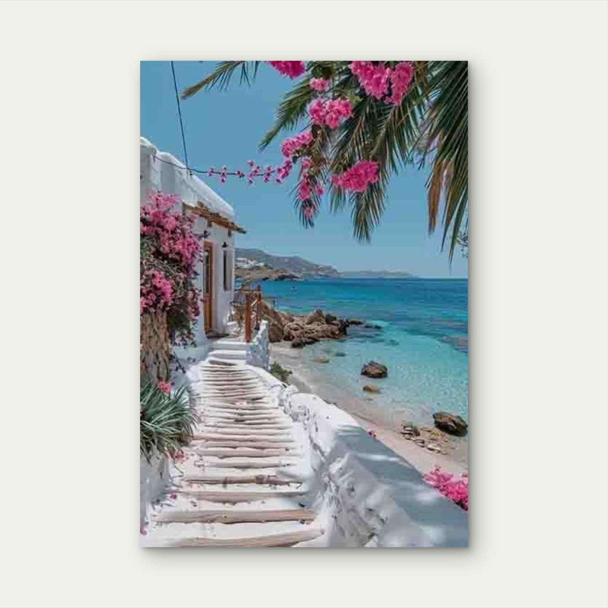 Washed Beach Path with Bloom, 60x90cm Metal Print Ready to Hang