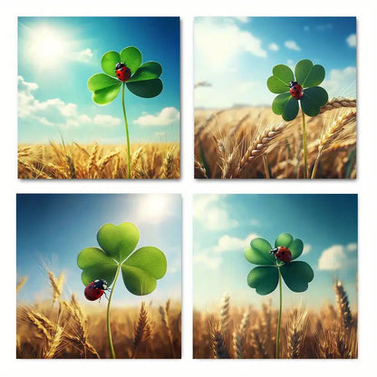 4pcs Ladybug & Clover Botanical  LC  Wall Art Canvas Framed