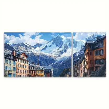 3pcs Chamonix Mountain Landscape Wall Art Set Canvas Framed 60x90cm - High Quality Print 100% Australian Made Wall Canvas Ready to Hang
