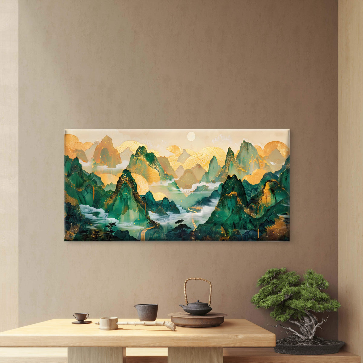 Infinite Jade Mountain Range Wall Art Canvas Office Home Room Framed 120x60cm