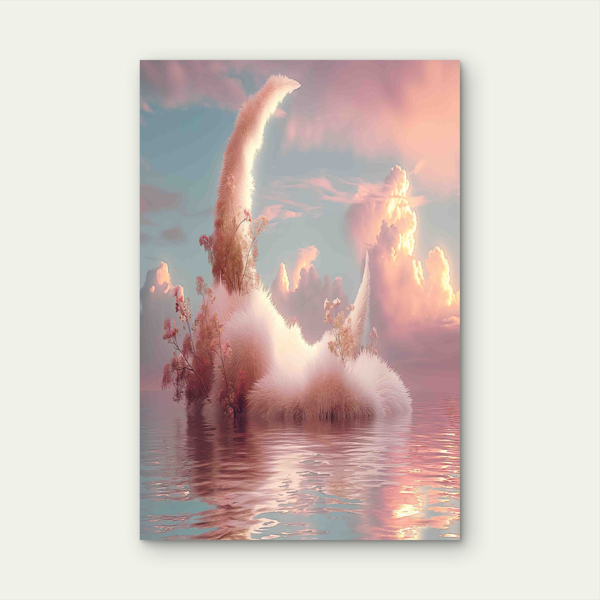 Fluffy Crecsent Moon On The Water A Sky With Clouds 60x90cm Metal Print Ready to Hang