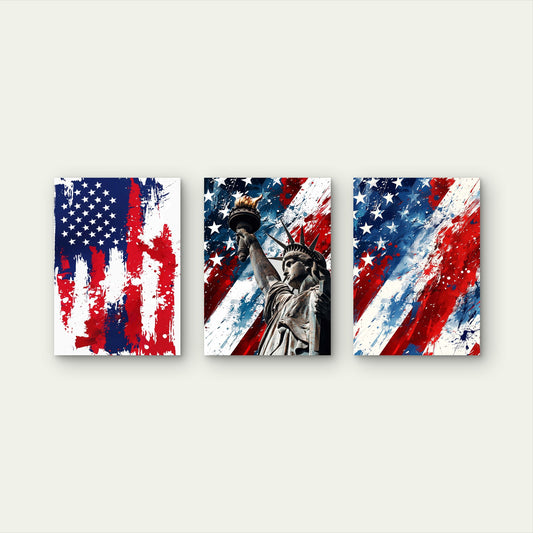 3pcs Statue of Liberty American Flag Abstract Wall Art Set Canvas Framed 60x90cm - High Quality Print 100% Australian Made Wall Canvas Ready to Hang
