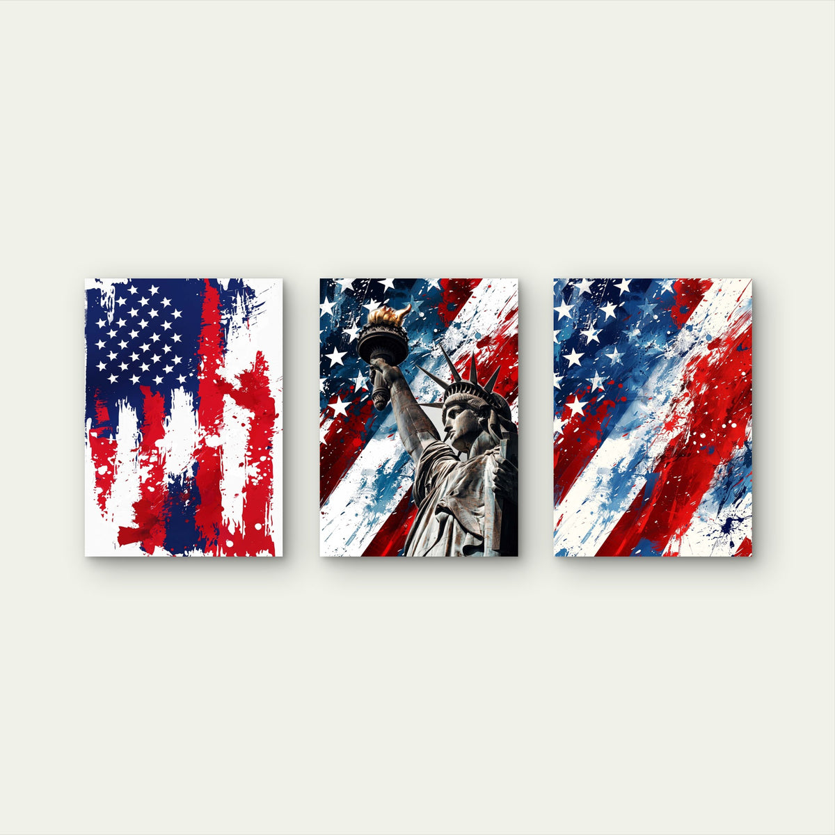 3pcs Statue of Liberty American Flag Abstract Wall Art Set Canvas Framed 50x70cm - High Quality Print 100% Australian Made Wall Canvas Ready to Hang