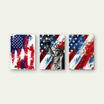 3pcs Statue of Liberty American Flag Abstract Wall Art Set Canvas Framed 50x70cm - High Quality Print 100% Australian Made Wall Canvas Ready to Hang