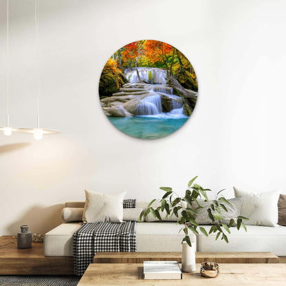 Waterfall In Autumn Acrylic Glass Rounded Print Tempered Glass Wall Art 100% Made in Australia Ready to Hang