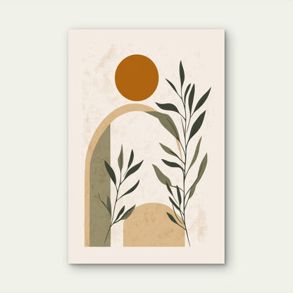 Minimalist Bohostyle Poster With Geometric Shapes Abstract Foliage 40x60cm Metal Print Ready to Hang