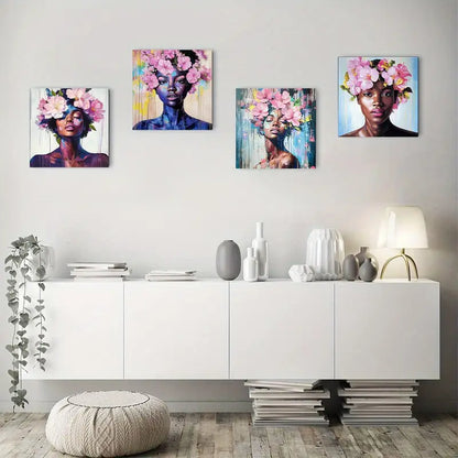 4pcs Abstract Art Flowe Art Deco  Wall Art Canvas Framed