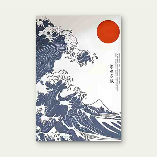 Japanese Wave and Red Sun 60x90cm Metal Print Ready to Hang
