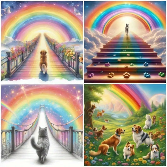 4pcs Rainbow & Animal Wall Art Canvas Framed