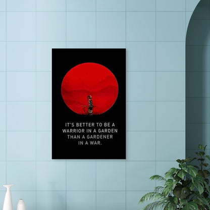 Japanese Samurai & Red Circle Mountain Bird 60x90cm Metal Print Ready to Hang - Bella Home Decor