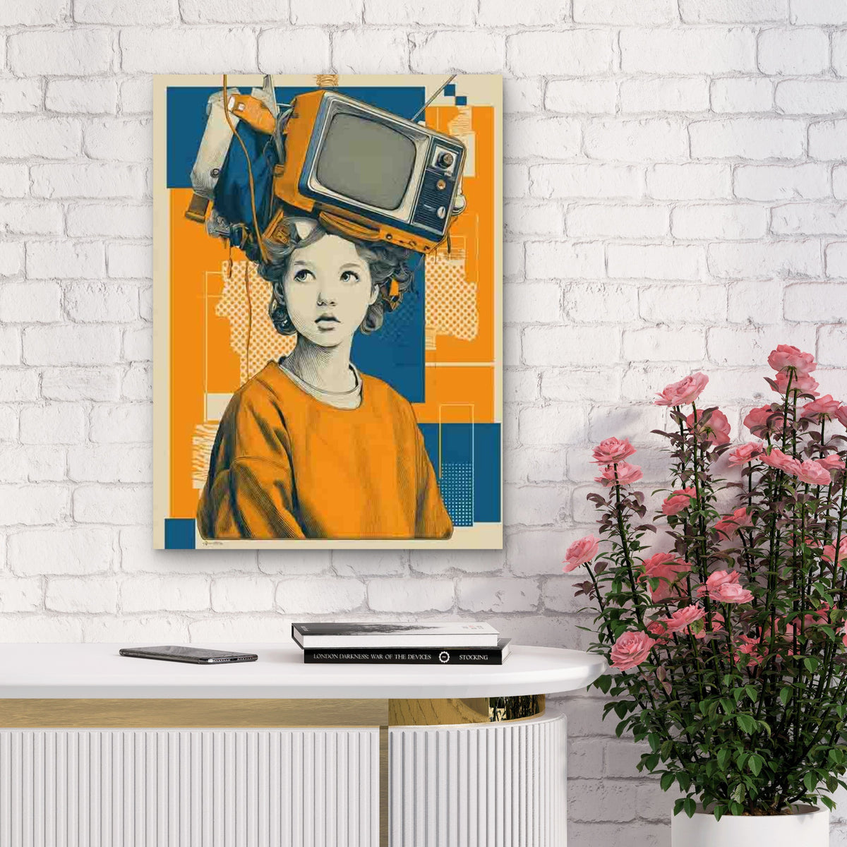 Retro Head Art Television 60x90cm Metal Print Ready to Hang