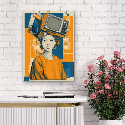 Retro Head Art Television 60x90cm Metal Print Ready to Hang
