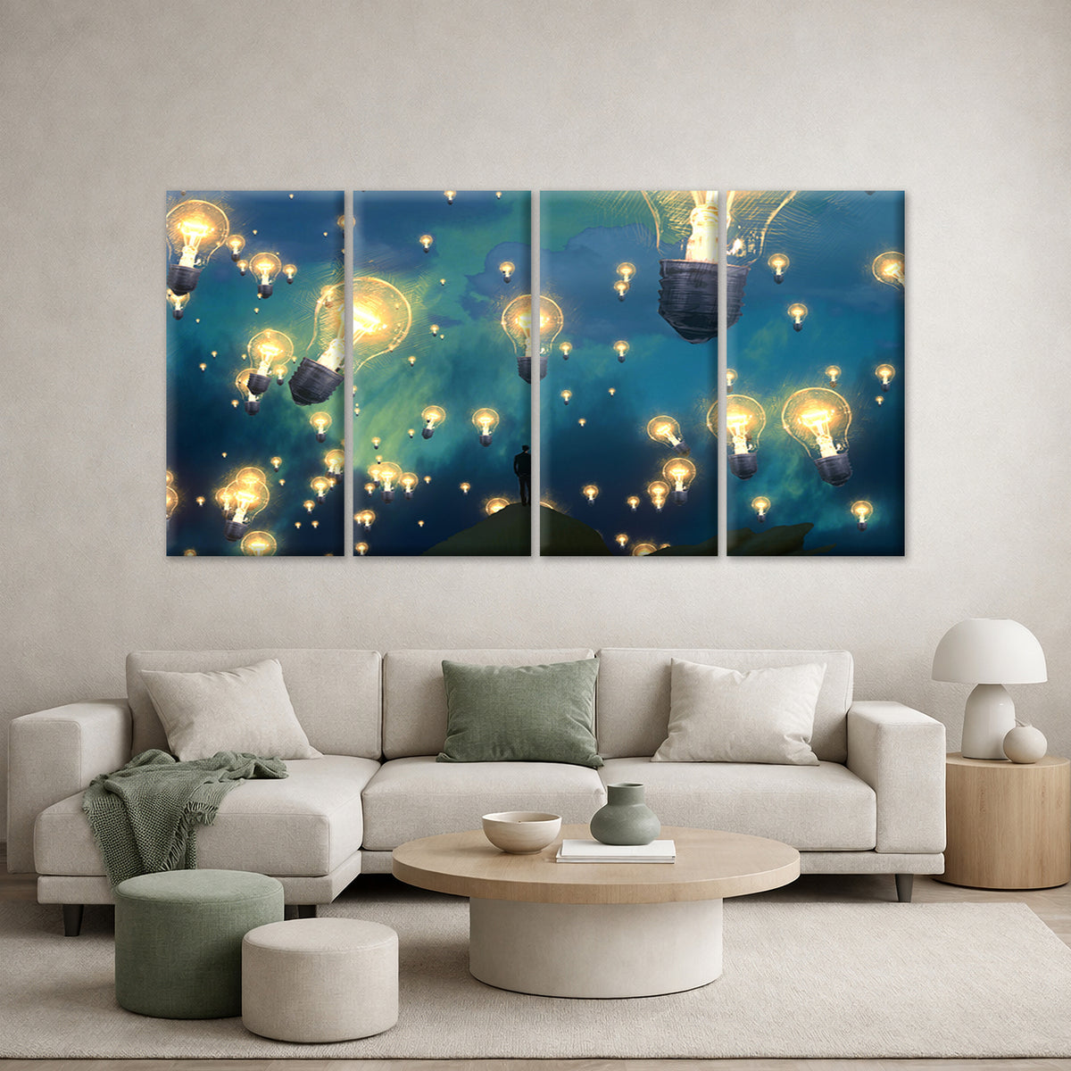 4pcs Wondrous Surreal Floating Bulb Sky Wall Art Canvas Framed 45x80cm - High Quality Print 100% Australian Made Wall Canvas Ready to Hang