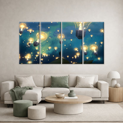 4pcs Wondrous Surreal Floating Bulb Sky Wall Art Canvas Framed 45x80cm - High Quality Print 100% Australian Made Wall Canvas Ready to Hang